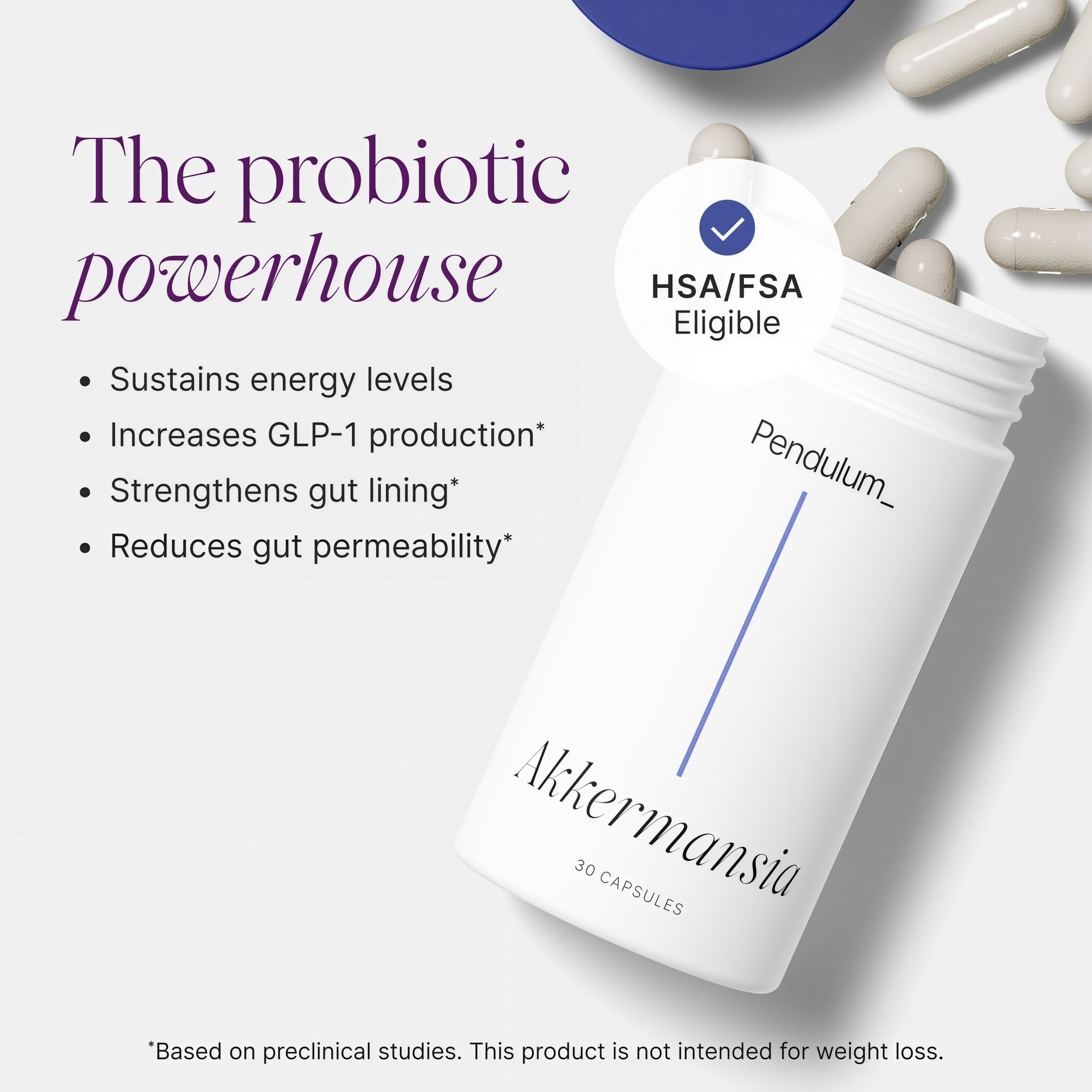 Pendulum Akkermansia Probiotic with Prebiotic Fiber 30 Capsules